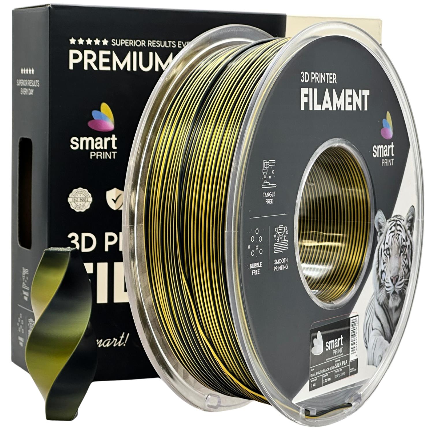 Filament do drukarki 3D Smart Print Silk PLA Dual Color czarno-złoty 1,75 mm 1 kg 1 Filament do drukarki 3D Smart Print Silk PLA Dual Color czarno-złoty 1,75 mm 1 kg